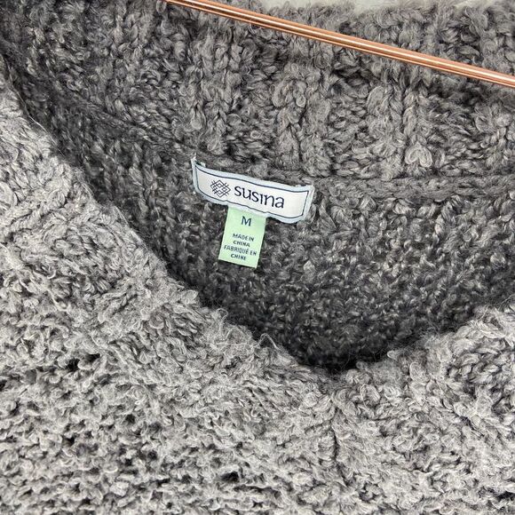 Susina Boucle Knit Gray V Neck long sleeve loose Sweater NWT Womens M - Picture 3 of 7